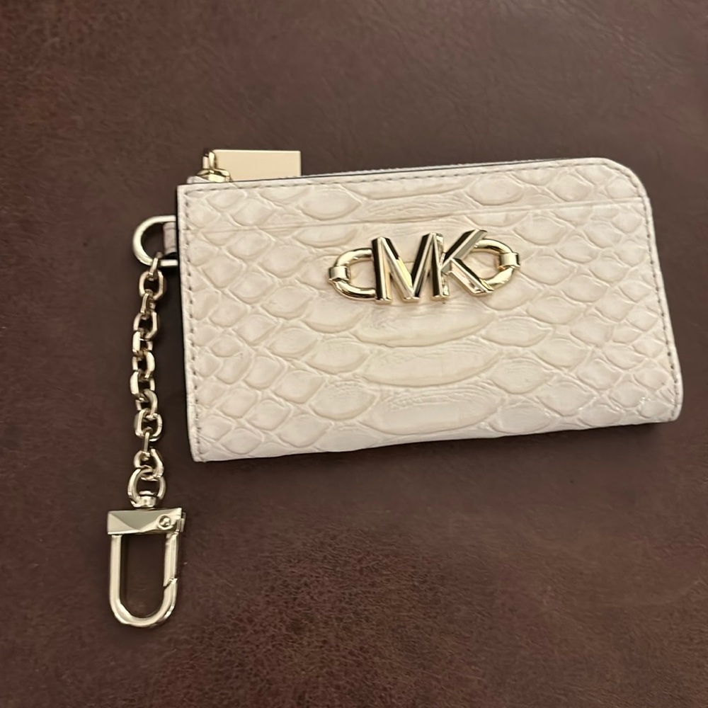 Michael Kors Piper embossed leather card case - off white